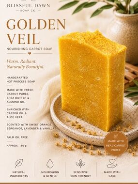 Golden Veil Luxury 140g Handmade Soap Bar, Free Soap Dish w/ purchase of 3 bars